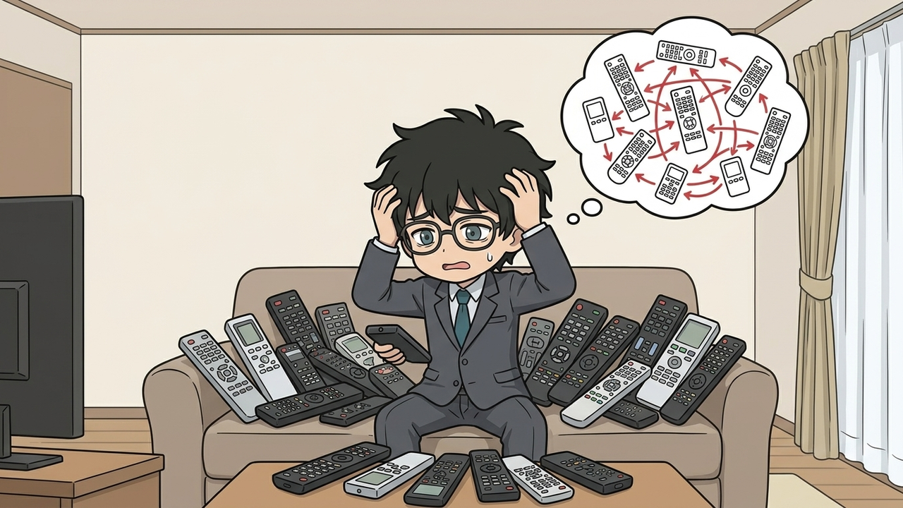 問題提起 - リビングに家族が集まり、子供がEcho ShowでYouTubeを見ながらJさんがアレクサに話しかけるシーン
