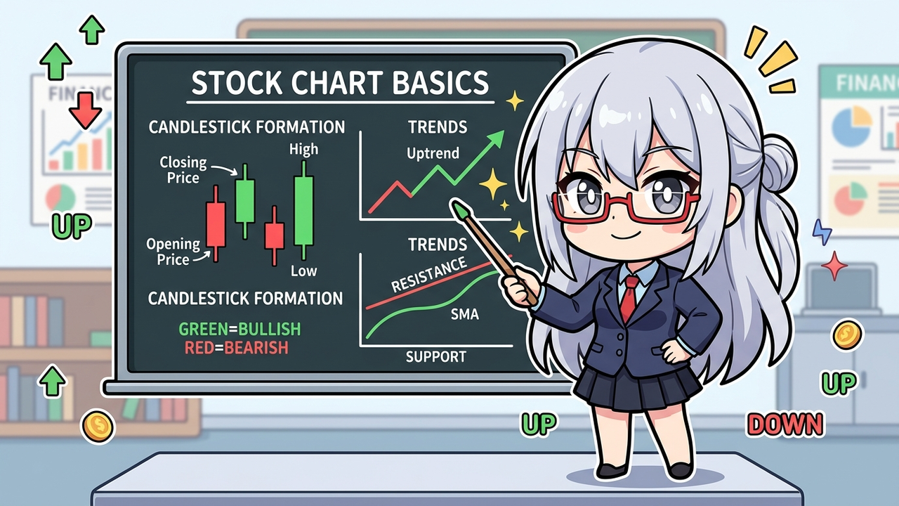 解説 - AIちゃんが200日移動平均線の重要性をチャート上で説明するチビキャライラスト。