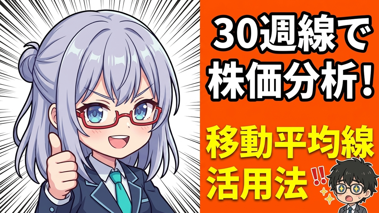 実装 - Jさんがmoomoo証券アプリをスマホで操作し、30週移動平均線を確認しながら、第4ステージの銘柄を売却しようとしているチビキャラ