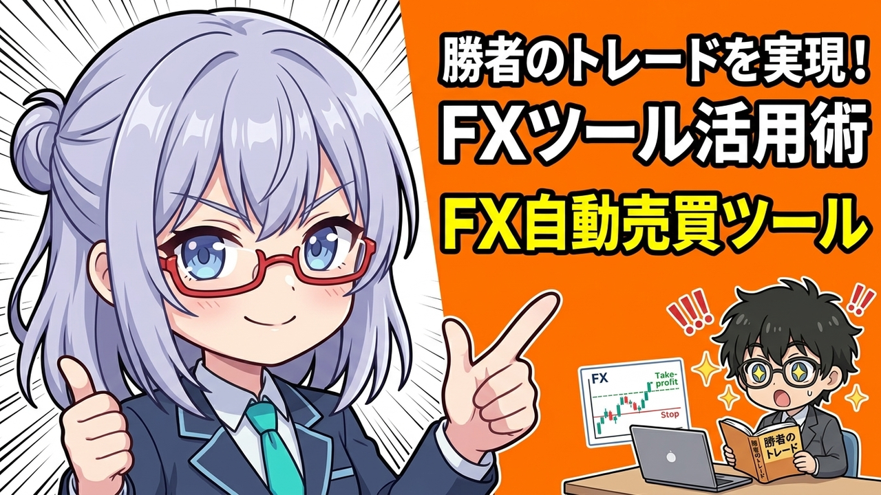 実装 - Jさんが書籍を読みながら、チャートやPC画面でトレード戦略を立てているチビキャラ