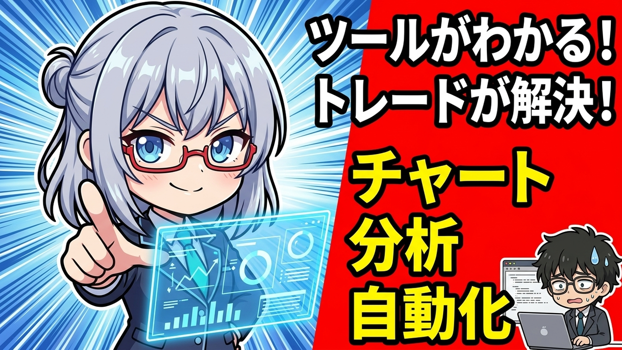 実装 - Jさんがmoomoo証券アプリの損切りアラート設定画面を真剣な表情で操作し、AIが隣で頷いているチビキャラ