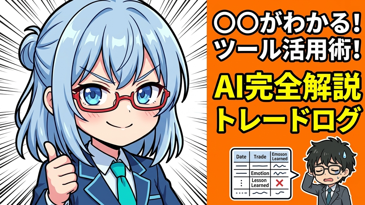 実装 - JさんがPC画面のトレード日誌ツールに感情や行動を記録・分析しているチビキャラ