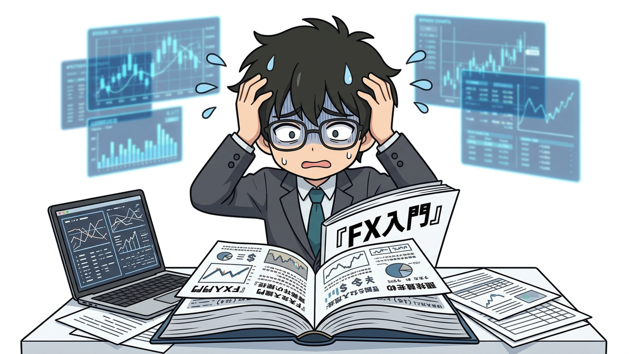 解説 - アイちゃんがホワイトボードにFX4社の比較表を書きながら説明している。Jさんがメモを取っている