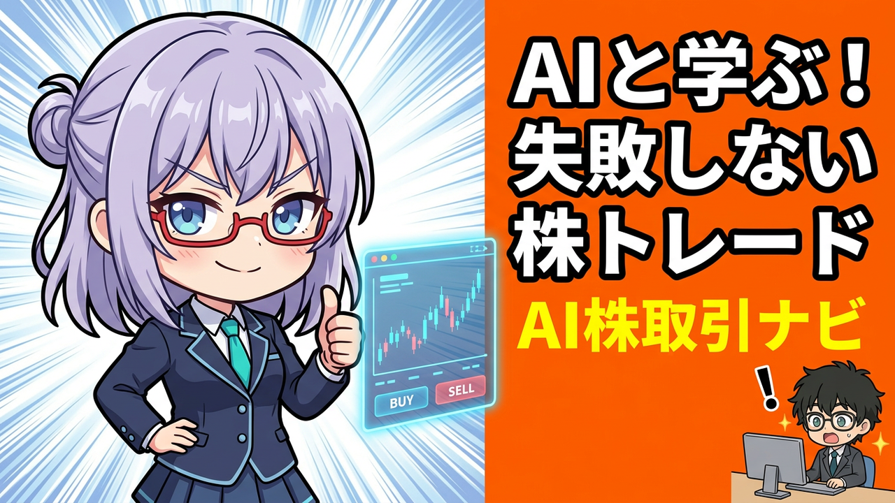 実装 - JさんがPC画面で証券会社の取引画面を開き、AIちゃんが横から指をさしてアドバイスしながら、信用取引の仕組みを図解しているイラスト